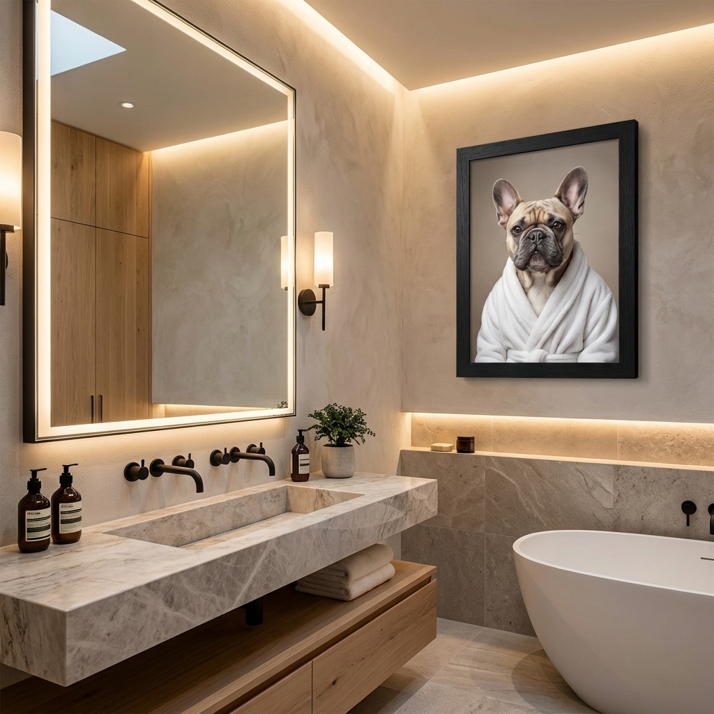 Dog spa portrait in traditional bathroom